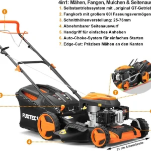 FUXTEC FX-RM5196 – 4in1 Benzin-Rasenmäher mit Antrieb, 196 ccm, 6 PS