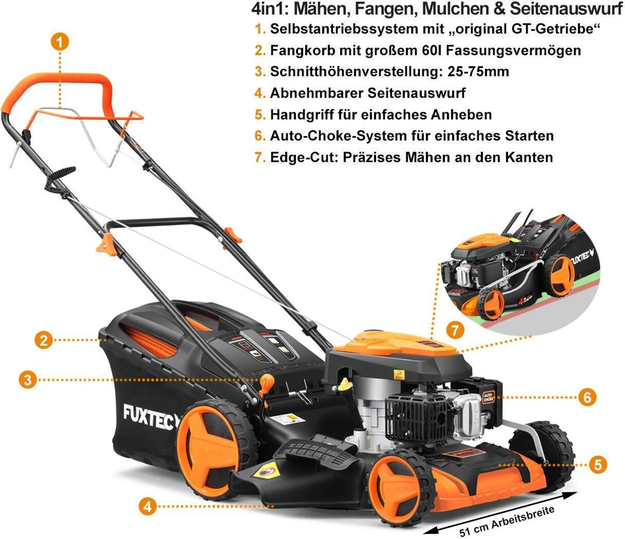FUXTEC FX-RM5196 – 4in1 Benzin-Rasenmäher mit Antrieb, 196 ccm, 6 PS - Image 7