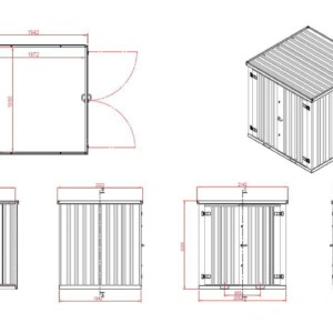 Container MC2, lackiert RAL 7021 Schwarzgrau, H 2090 x B 2142 x T 2022 mm, Tür stirnseitig zweiflügelig