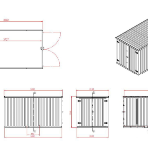 Materialcontainer MC4, lackiert RAL 2011 Tieforange, H 2090 x B 2142 x T 3882 mm, Tür stirnseitig zweiflügelig