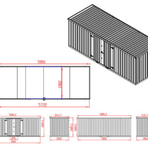 Materialcontainer MC6, lackiert RAL 7016 Anthrazitgrau, H 2090 x B 2142 x T 5882 mm, Tür längsseitig zweiflügelig