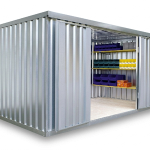Materialcontainer MC 1400, verzinkt, zerlegt, mit Holzfußboden, 4050 x 2170 x 2150 mm, Einflügeltür auf der 4 m Seite