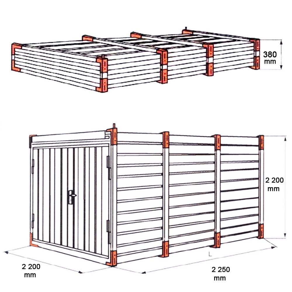 Lagercontainer LC2, verzinkt, mit Doppelflügeltür, H 2190 x B 2180 x T 2230 mm - Image 4