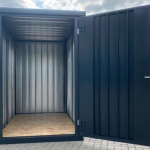 Materialcontainer MC1, lackiert RAL 7021 Schwarzgrau, H 2090 x B 1500 x T 2280 mm, Tür stirnseitig einflügelig
