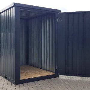 Materialcontainer MC1, lackiert RAL 7021 Schwarzgrau, H 2090 x B 1500 x T 2280 mm, Tür stirnseitig einflügelig