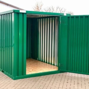 Container MC3, lackiert RAL 6005 Moosgrün, H 2090 x B 2142 x T 2950 mm, Tür stirnseitig einflügelig