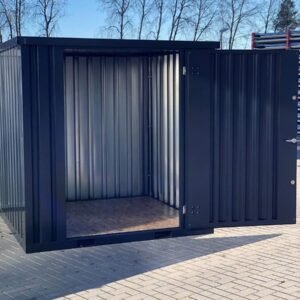 Container MC3, lackiert RAL 7021 Schwarzgrau, H 2090 x B 2142 x T 2950 mm, Tür stirnseitig einflügelig