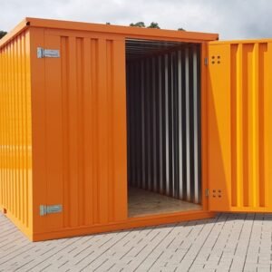 Materialcontainer MC4, lackiert RAL 2011 Tieforange, H 2090 x B 2142 x T 3882 mm, Tür stirnseitig zweiflügelig