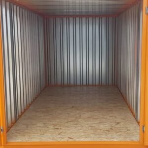 Materialcontainer MC4, lackiert RAL 2011 Tieforange, H 2090 x B 2142 x T 3882 mm, Tür stirnseitig zweiflügelig