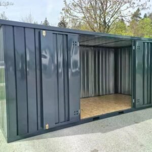 Materialcontainer MC6, lackiert RAL 7016 Anthrazitgrau, H 2090 x B 2142 x T 5882 mm, Tür längsseitig zweiflügelig