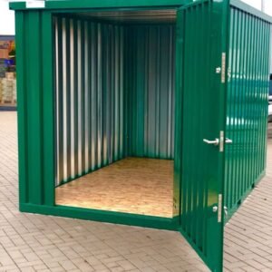 Container MC3, lackiert RAL 6005 Moosgrün, H 2090 x B 2142 x T 2950 mm, Tür stirnseitig einflügelig