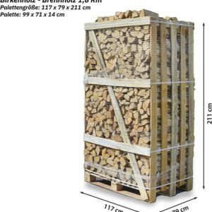 Brennholz Birke 25 cm – 1,8 Raummeter auf Palette, kammergetrocknet & ofenfertig