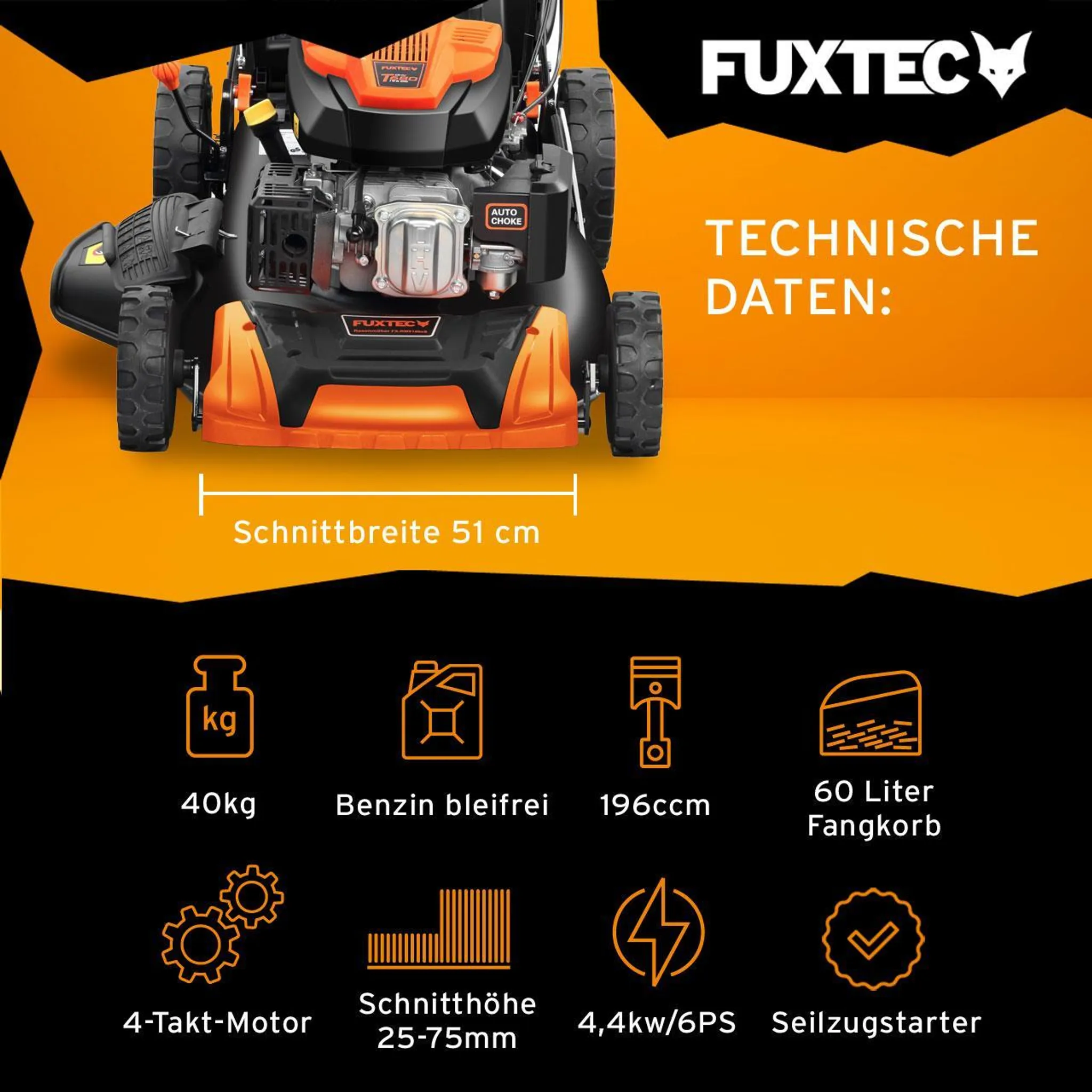FUXTEC FX-RM5196 – 4in1 Benzin-Rasenmäher mit Antrieb, 196 ccm, 6 PS - Image 4
